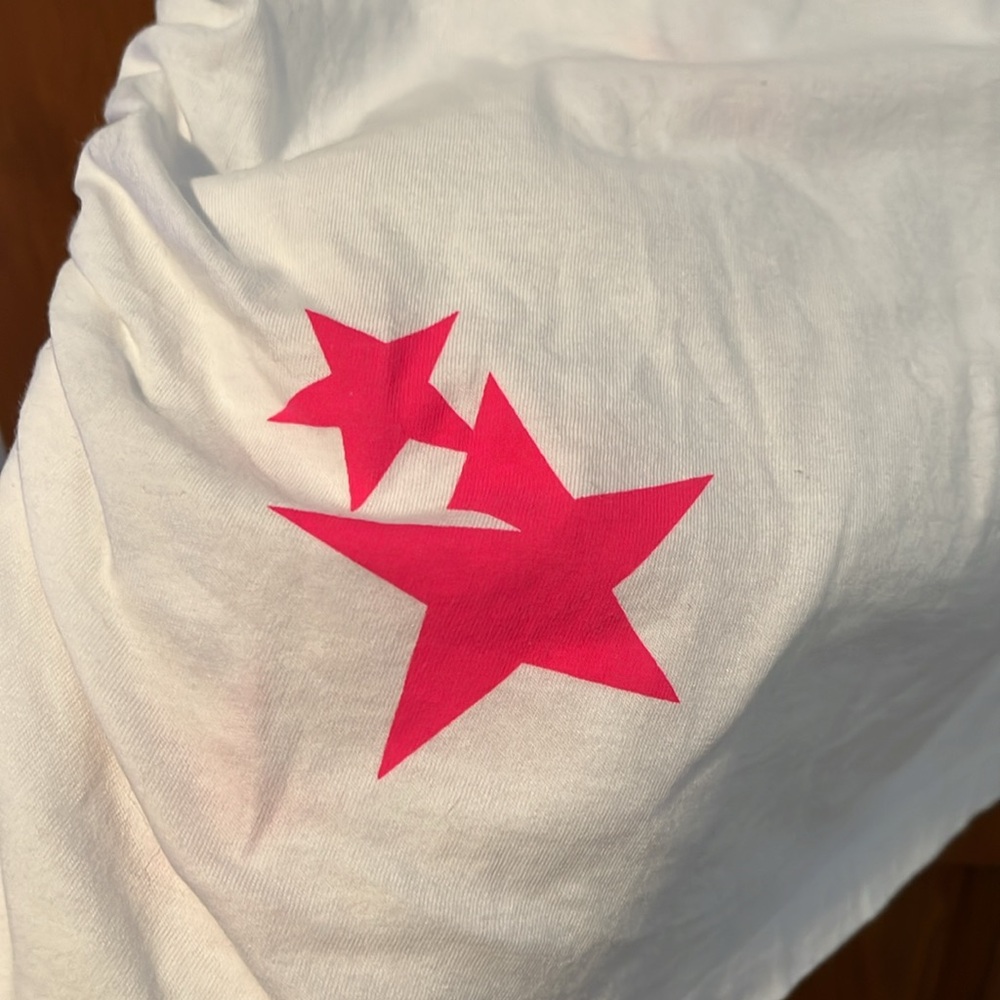 NWOT Pam & Gela White Ruched T-Shirt with Pink Stars - Picture 3 of 6